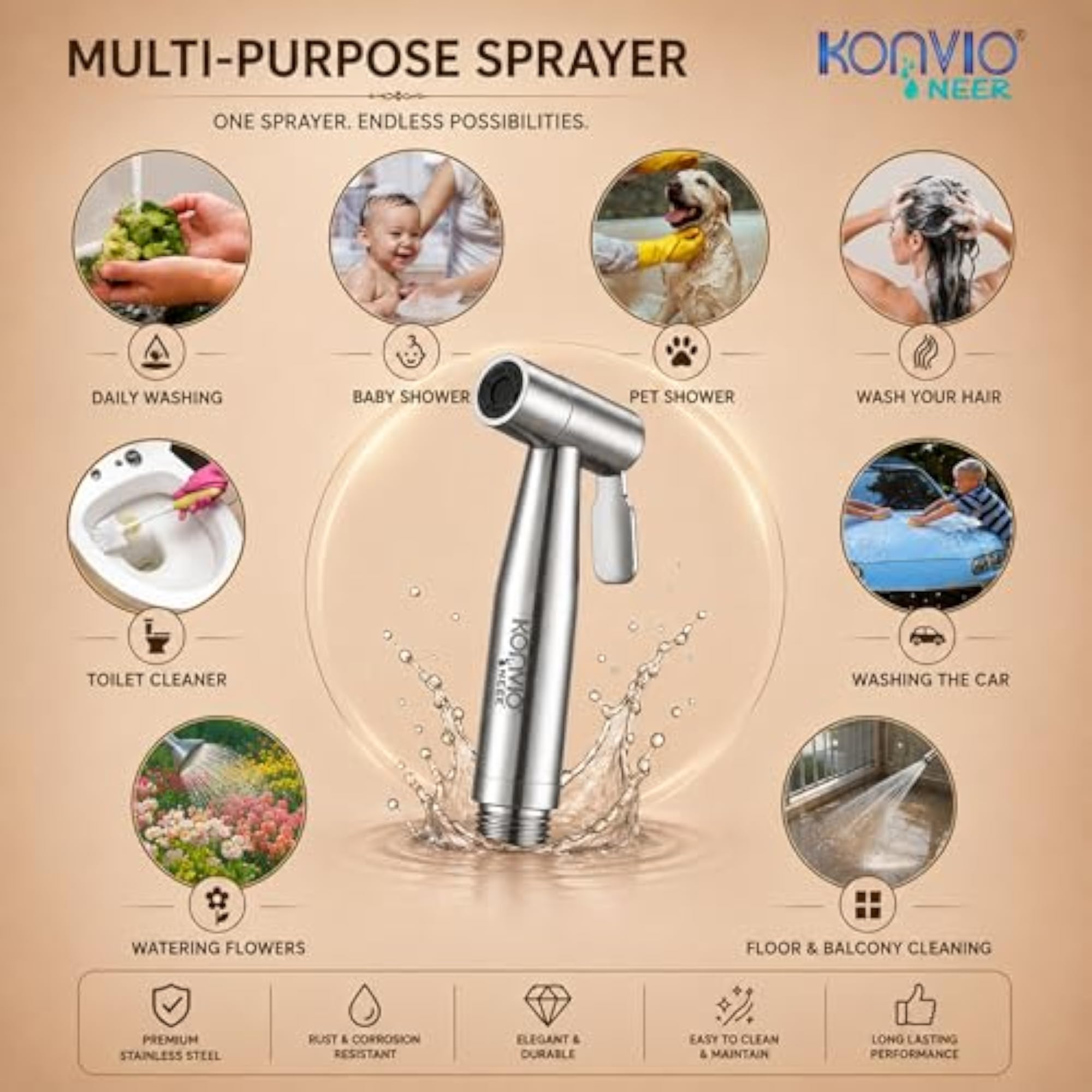 SS 304 Health Faucet Set with 1.5M Hose & Hook