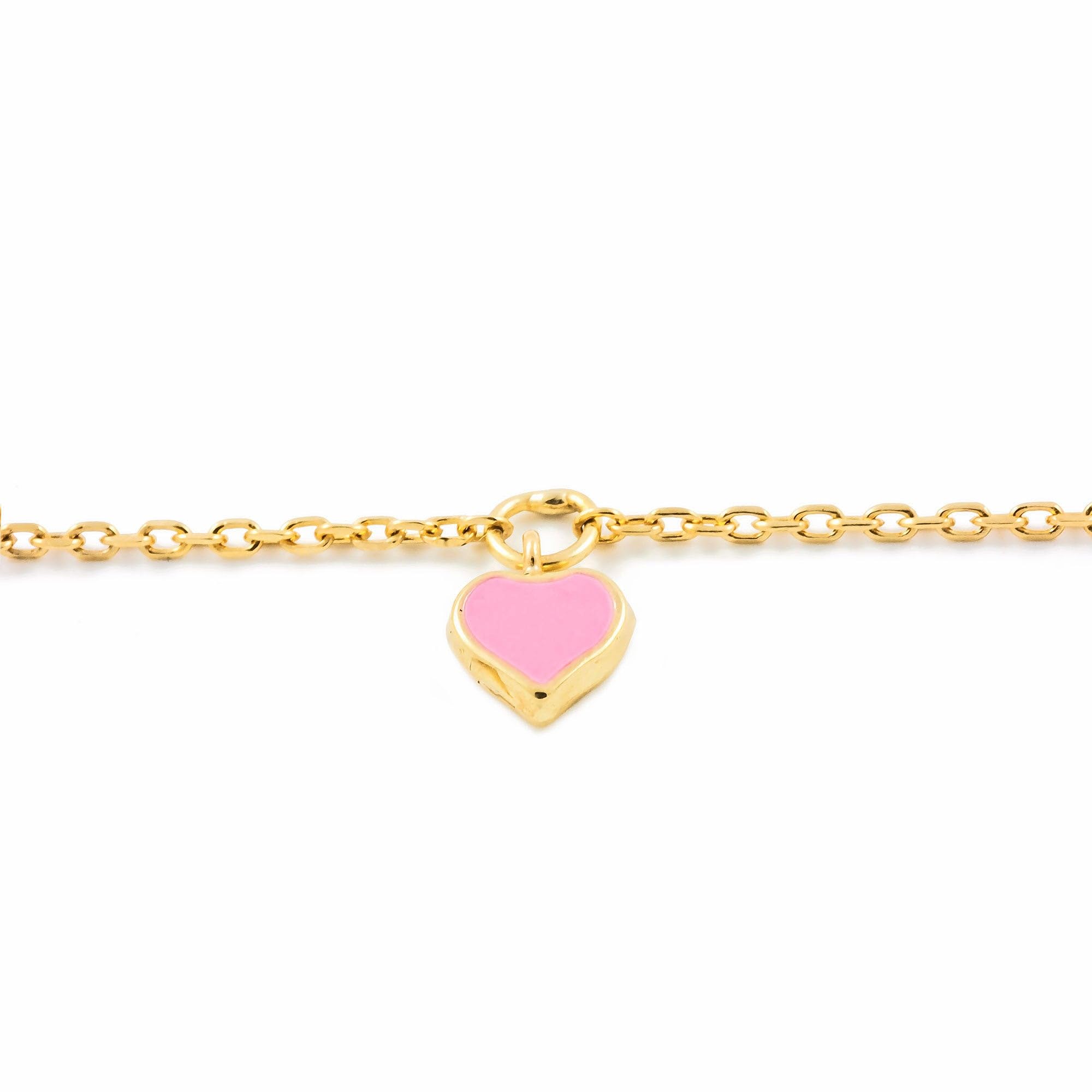 Monde Petit Bracciale bambina cuore smaltato rosa - oro giallo 9k (375) - Scatola Regalo - Certificato di garanzia