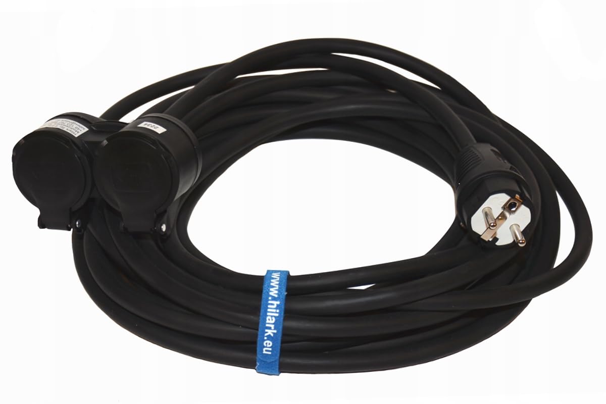Hilark Cable Tech Rallonge en PVC H05VV-F 3G2,5 avec Répartiteur 2 Prises 20m