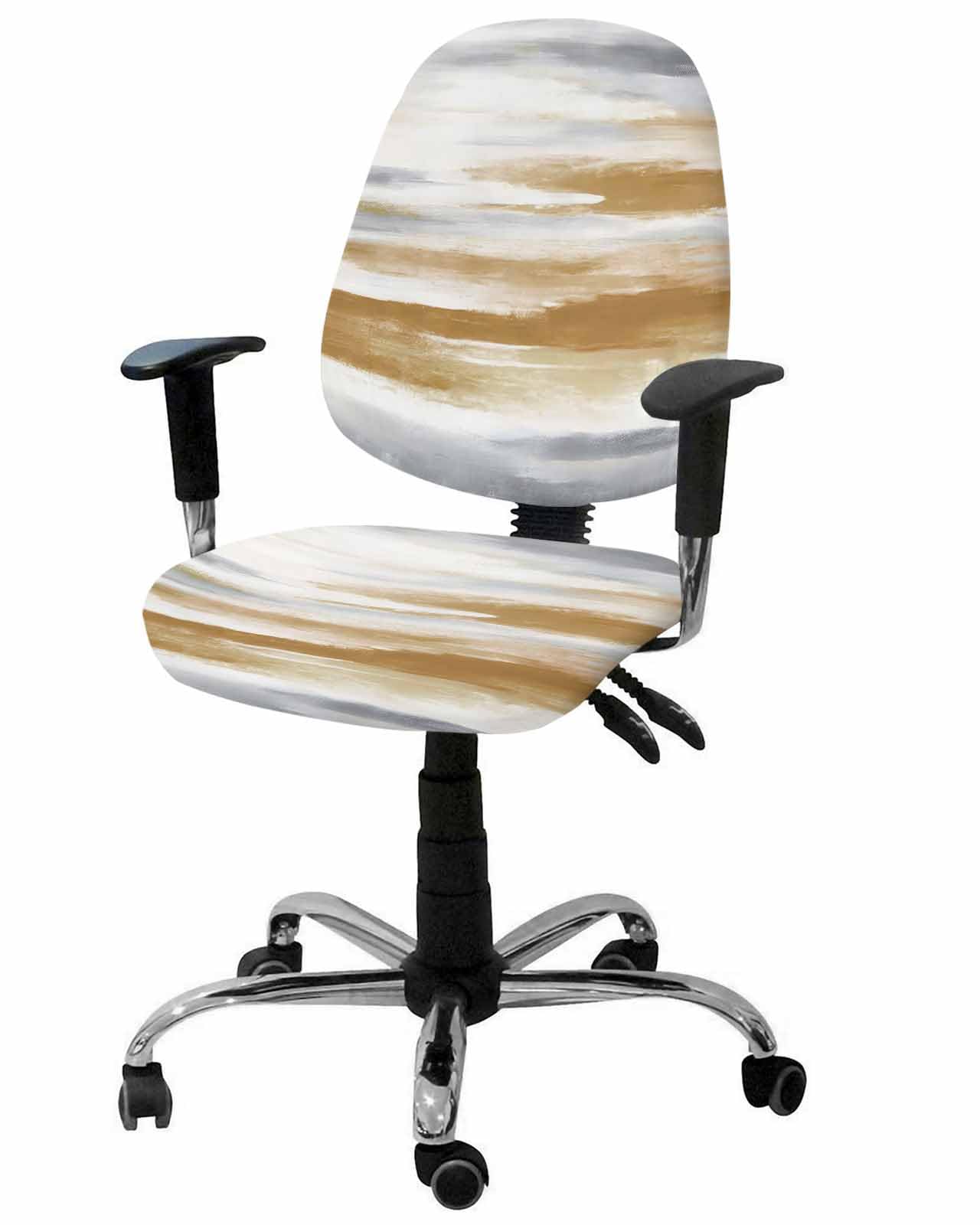 Brown Gray White 2 Pieces Computer Office Chair Covers Set,Stretchable Desk Rotating Chair Seat Cushion Slipcover Back Covers,Vintage Rustic Abstract Mottled Art Slipcover Back Cover,Protectors Cover