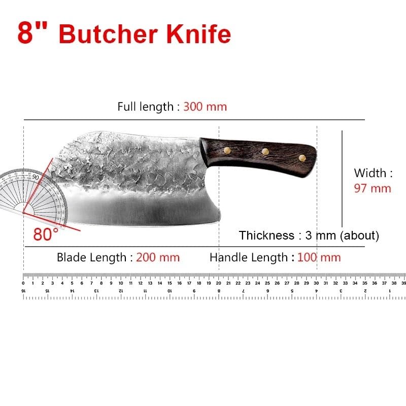Cleaver Knife,Meat Cleaver, 8 Inch Kitchen Knives Chop Bone Cleaver Meat Vegetables Boning Butcher Knife Wooden Handle Hand Forged Blade Chef Cooking Cleaver Knife