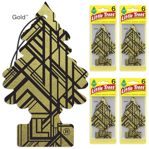 Image of LITTLE TREES Car Air Freshener | Hanging Tree Provides Long Lasting Scent for Auto and Home | 6 Air Fresheners |Gold (Pack of 24)