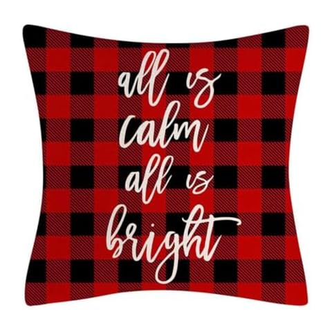 MFGNEH Merry Christmas Pillow Covers 18x18 Inch Christmas Decorations Winter Holiday Decor Red Black Buffalo Check Throw Cushion Case for Home Couch Sofa Cover