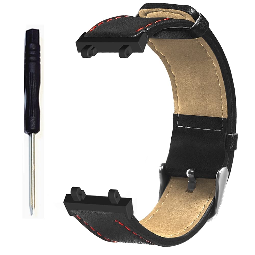 KangPlus Wrist Bracelet Compatible with Amazfit T-Rex 2,Pu Leather Replacement Wristband Sport Comfortable Adjustable Band with Remove Tool for Women Men - Black