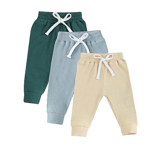 Image of Yoawdats Baby Boys' 3-Pack Pull-on Jogger Pants Knit Pants Classic Fit Elastic Waist Kids Toddler Pants Multipacks Long Pants