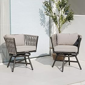 Grand patio Swivel Rope Wicker Chairs Set of 2, Patio Dining Chairs with Cushions, All-Weather Wicker Armchairs Steel Frame, Indoor&Outdoor Modern Style for Backyard, Balcony, Quinn, Gray 51yl39janaL. SS280