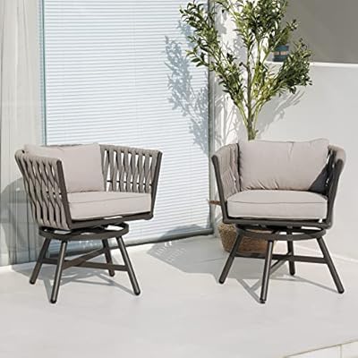 Grand patio Swivel Rope Wicker Chairs Set of 2, Patio Dining Chairs with Cushions, All-Weather Wicker Armchairs Steel Frame, Indoor&Outdoor Modern Style for Backyard, Balcony, Quinn, Gray 51yl39janaL. SS400