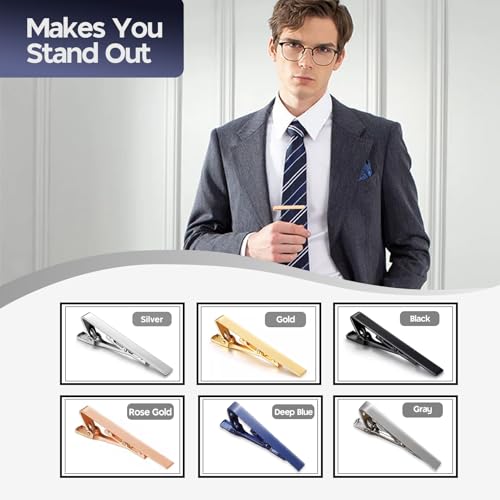6 Pcs Tie Clips for Men, 6 Classic Colors Upgrade Tie Bar, Non-Slip Tie Clip for Father, Husband, Business, Wedding, Anniversary & Everyday Wear4