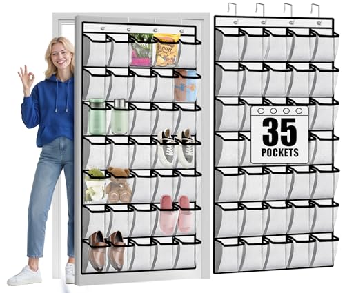 Aheroi 35 Pockets Large Over the Door Organizer, Breathable Mesh Pockets Shoe Organizer, Hanging Shoe Organizers Mesh Closet Shoe Holder Hanger Holds Up to 40 lbs, Space Saving Shoe Rack