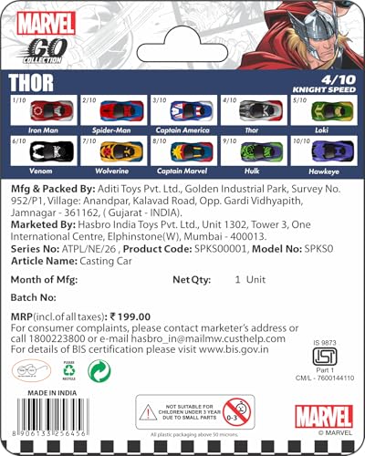 Image of Marvel Go Collection | Knight Speed | Thor | 1:64 Diecast Toy Car | Ages 3 and Up | Collect Them All, Multicolor