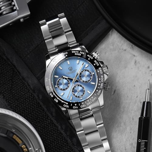 Image of watchdives Chronograph Watch, WD16500 V2 Quartz Men Watches Japan VK63 Meca-Quartz Movement 38mm Sapphire Crystal Wristwatch 100M Waterproof Sport Watch, Stainless Steel Bracelet