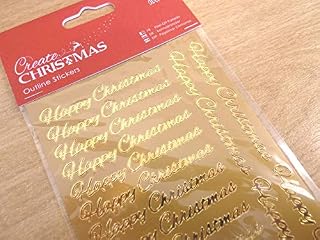 Shiny Gold Happy Christmas Labels Stickers, Sticky Labels for Festive Craft, Cards and Decoration