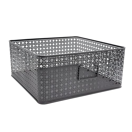 Box and beyond - Panier de Rangement - 32 x 32 x 14 cm - Métal Gris - Avec Poignées - Ajouré - Rangement, Déco - Chambre, Salon, Bureau - Style Chic et...