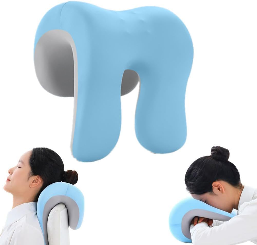 Yourou Blue Neck Support Pillow For Office Chair,Memory Foam Headrest Attachment With Washable Cover,Multipurpose For Desk Napping/Travel,Universal Fit (Blue)