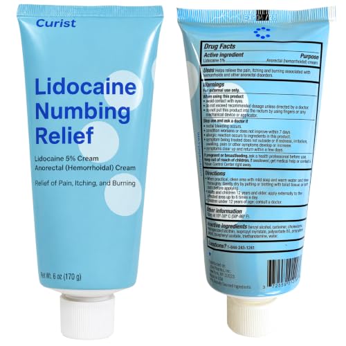 Image of Curist 5% Lidocaine Numbing Cream - 6 oz (170 g) XL Tube - Soothing Numbing Cream for Temporary Discomfort, Itching, and Burning from Hemorrhoids Lidocaine 5% (1 Pack - 6 oz Tube)