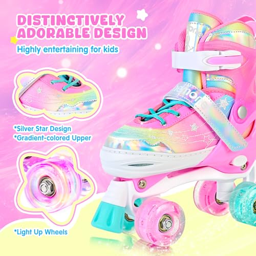 Image of NEMONE Unicorn 4 Size Adjustable Light up Roller Skates for Girls, Pink Skates for Toddlers, Beginner Kids Roller Skates Indoor Outdoor (Unicorn S New)