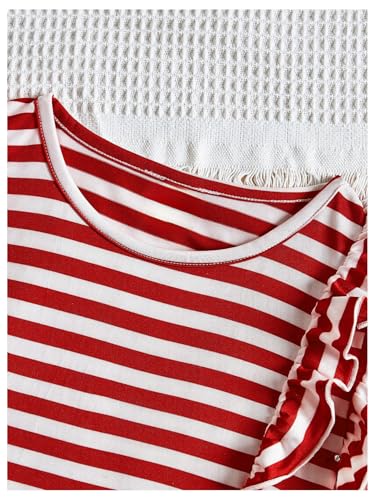 Girl's Striped T Shirts Layered Ruffle Cap Sleeve Tee Top Crew Neck Classic Summer Tops4