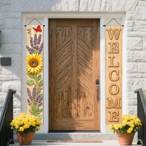 Image of Nuxovilar Sunflower Lavender welcome Banners 12x70 Inches Polyester
