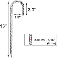Vista 3 de Rebar Estacas de 12 pulgadas, paquete de 10 estacas de metal resistente en J, estacas de valla para trampolín, valla, tienda de campaña