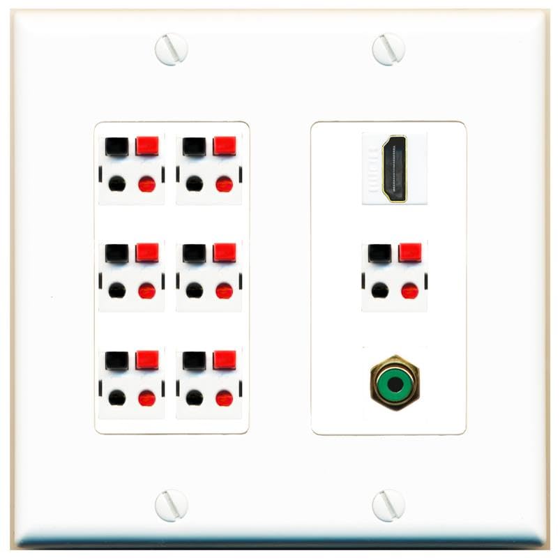 RiteAV 7.1 Surround Sound 7 Speaker Wall Plate with 1 Port HDMI RCA - 2 Gang [White]