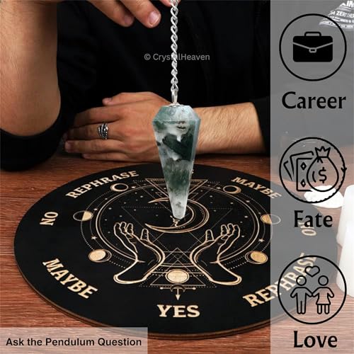 Image of Moss Agate Pendulum Dowsing Tool - Natural Crystal Pendulum for Spiritual Guidance - Premium Dowser Pendulum for Accurate Divination and Energy Healing - Perfect for Energy Healing and Chakra Balancing - Handcrafted with Precision and Elegance