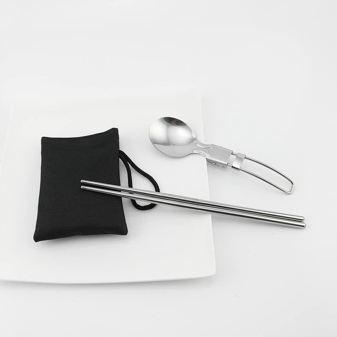 Set Posate Pieghevoli In Acciaio Inox - Coltello Forchetta Cucchiaio - Con Custodia - Per Campeggio E Viaggi - Foto 9