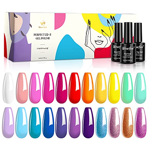Gel Nail Polish Kit Set - Wowfun 25 Pcs Gel Polish Set Shellac Soak off Nail Gel Polish White Glitter Professional Gel Polish Nail Brown Pink Colors with Glossy & Matte Top Coat and Base Coat for Nail Art DIY at Home Gel Nail Polish Kit Set - Wowfun 25 Pcs Gel Polish Set Shellac Soak off Nail Gel Polish White Glitter Professional Gel Polish Nail Brown Pink Colors with Glossy & Matte Top Coat and Base Coat for Nail Art DIY at Home
