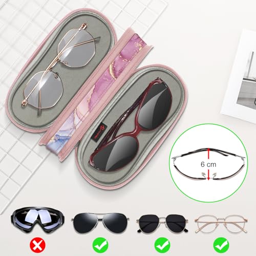 Image of FINTIE Double Sunglasses Case, Soft Portable Eyeglasses Pouch with Carabiner Clip, Dual Zipper Compartments for Men Women