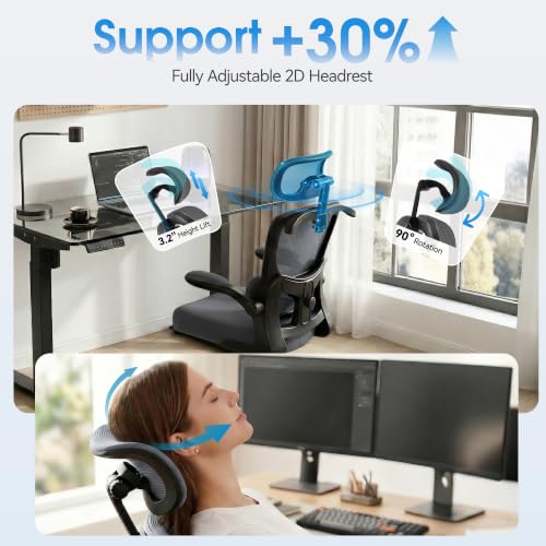 Image of AreShark Office Chair Ergonomic Desk Chairs with Adjustable Lumbar Support& Headrest Hanger, High Back Breathable Mesh Chair with Wheels, Rolling Swivel Comfy Task Computer Chair for Home Work Gaming
