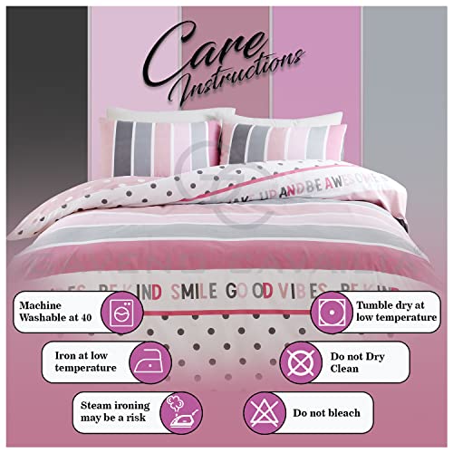 GC GAVENO CAVAILIA Striped Duvet Cover King Size, Reversible Polka Dot Bedding Quilt Set including Pillow Cases, Blush Pink/Grey - Image 4