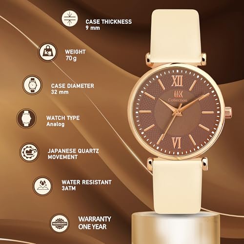 Image of IIK COLLECTION Watches for Women Round Dial |Analogue Quartz Movemnet Ladies Watch|Long Battery Life|Leather Bracelet Strap|Buckle Lock Clasp Safety Watches for Girls