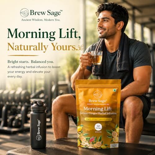 Image of Brew Sage Morning Lift Herbal Tea - Lemon, Ginger & Tulsi | Detox Tea for Weight Loss, Bloating & Digestion | Caffeine-Free Energy & Stress Relief | 30 Tea Bags | Vegan, GMP Certified