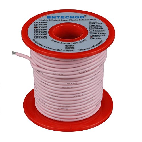 Image of BNTECHGO 18 Gauge Silicone wire spool 100 ft Pink Flexible 18 AWG Stranded Tinned Copper Wire