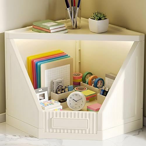 Image of HOMIFLY 1 Tier Corner Storage Cabinet /Stackable Plastic Cupboard for Storage /Foldable Wardrobe for Clothes /Toys Storage Organizer /Cabinet for Kitchen, Bathroom, Living Room (White)