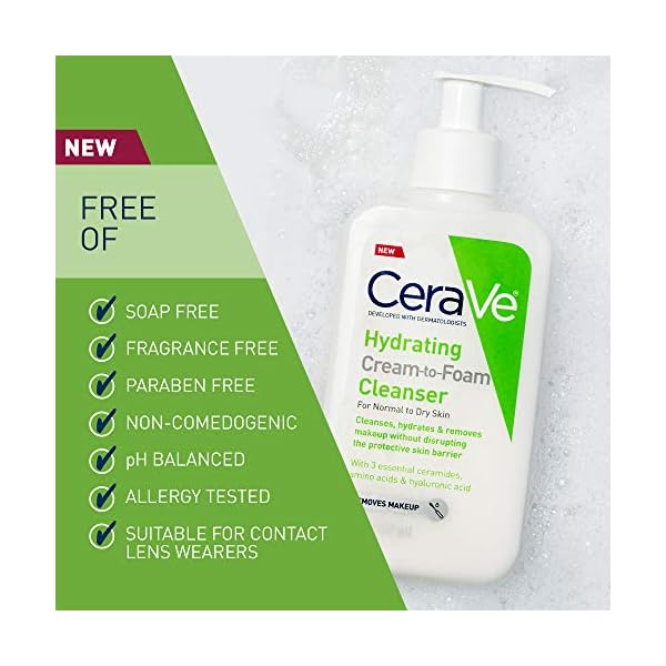 CeraVe-Hydrating-Cream-to-Foam-Cleanser-Makeup-Remover-and-Face-Wash-With-Hyaluronic-Acid-Fragrance-Free-19-Ounce CeraVe Hydrating Cream-to-Foam Cleanser | Hydrating Makeup Remover and Face Wash With Hyaluronic Acid | Fragrance Free Non-Comedogenic | 19 Fluid Ounce