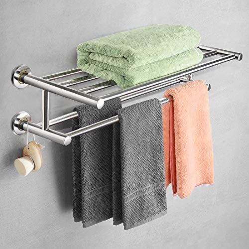 Mascarello Wall Mounted Towel Racks Ra Wall Mounted Towel Rack Bathroom Hotel Rail Holder Storage Shelf Stainless Steel, Overall Dimensions:24(L) X 9 (W) X 6(H), Silver Mascarello Wall Mounted Towel Racks Ra Wall Mounted Towel Rack Bathroom Hotel Rail Holder Storage Shelf Stainless Steel, Overall Dimensions:24"(L) X 9" (W) X 6"(H), Silver