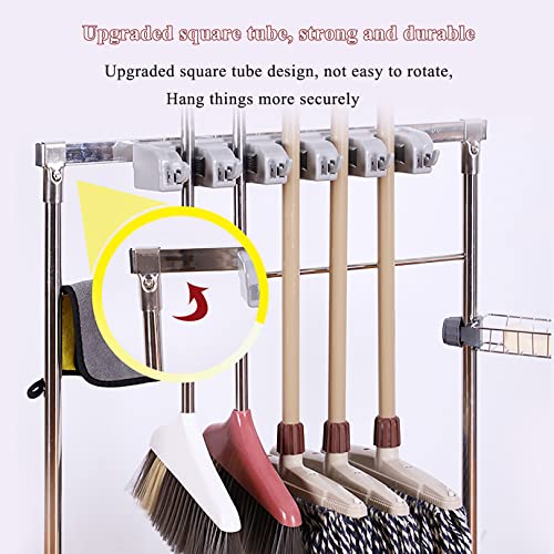 Carrello portautensili per la pulizia del pavimento con ruote, sistema di stoccaggio mobile per mocio, scope e attrezzi da giardino, griglia di scarico per mocio bagnato inclusa
