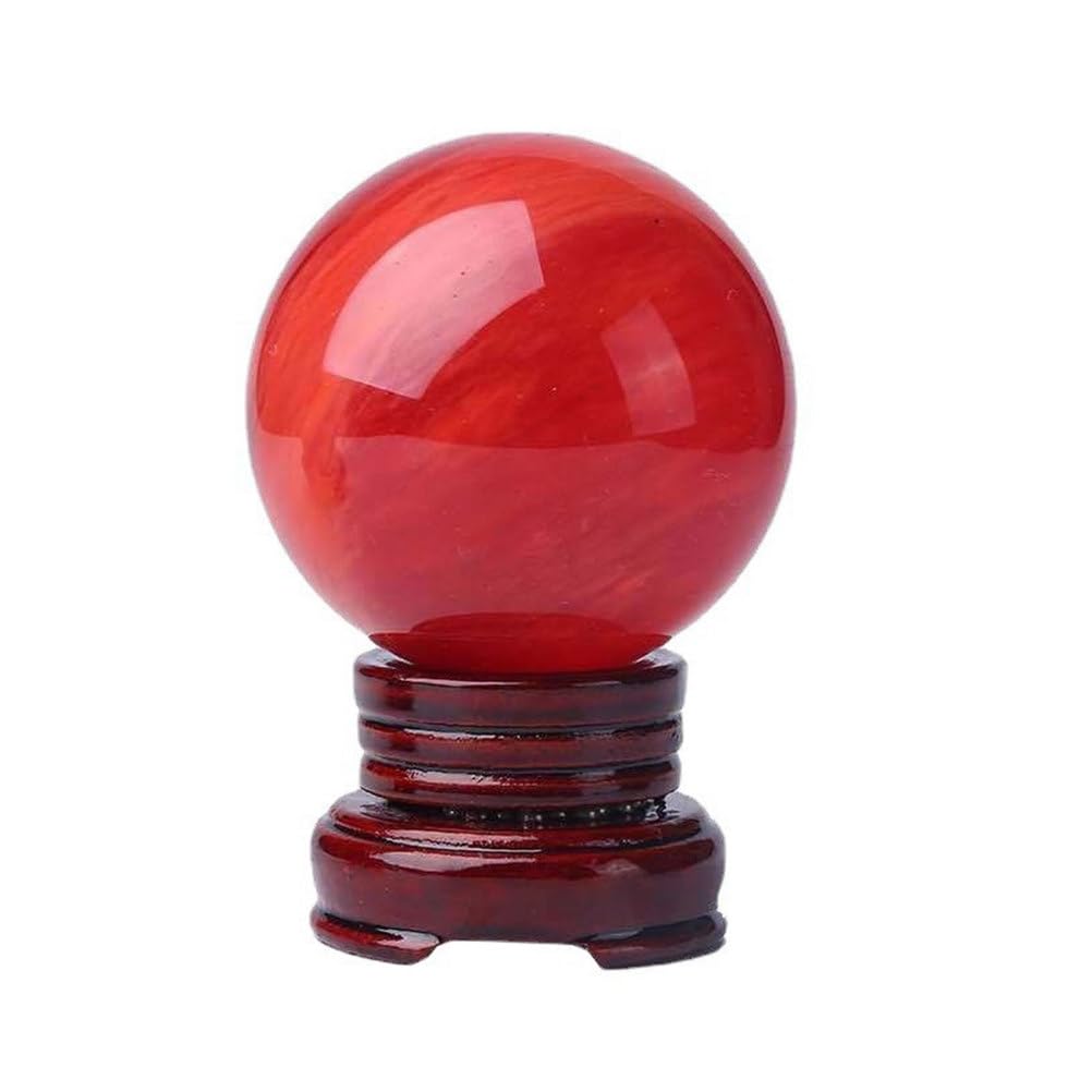 AUOQKQUT Red Crystal Ball Red Smelting CrystalBall Home Living Room Study Desktop Ornaments with Wooden Stand,10cm