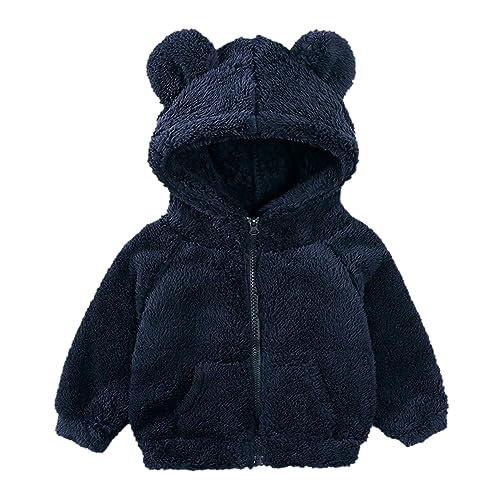 Kids Girls Fuzzy Fleece Hooded Jacket Bear Ears Winter Warm Solid Color Cute Coat Zipper Sweater Outerwear With Pocket