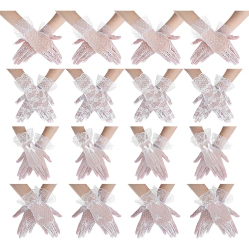 16 Pairs of Women Lace Gloves Tea Party Elegant Short Gloves for Vintage Ladies Wedding Wrist