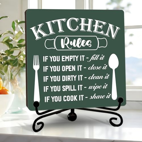 Image of DETIHO Rustic Kitchen Decorations Above Cabinets, Dark Green Kitchen Counter Decor, Farmhouse Wooden Signs and Plaques for Home Dining Room Tabletop - G09