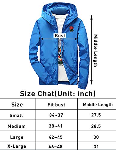 Rexcyril Men's Rose Floral Windbreaker Hooded Jacket Lightweight Solid Color Casual Full Zip Flower Coat Large Black - Thumbnail 5