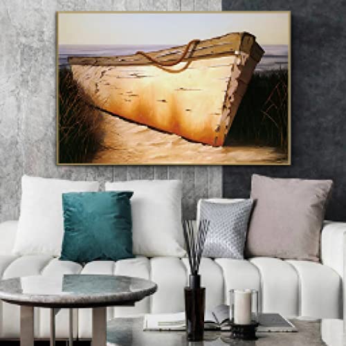 Voilier sur le rivage toile d'art impression scandinave haut de gamme