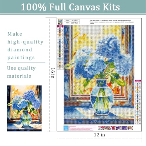 Image of Amphol Flowers Diamond Art Kits for Adults - 5D Full Round Drill Diamond Painting Kit with Resin Gems - DIY Home Decor Gift for Women & Beginners - 12x16 Inch