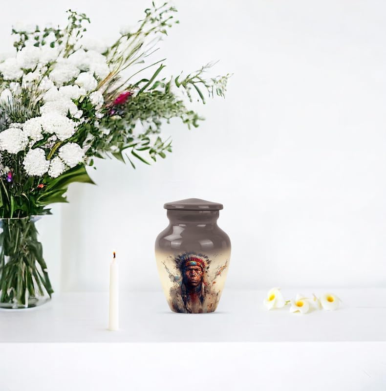 Native American Decorative Urns, Memorial Burial Urn, Pack of 1, Small Ashes Keepsake for Sister, Small Keepsake Urn for Mom & Dad Ashes, Cremation Urns for Adults Male & Female, Gray