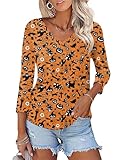 KTILG Plus Size Halloween Costumes Woman 2026 3/4 Sleeve Womens Tops V Neck T Shirts Fashion Halloween Candy XXL
