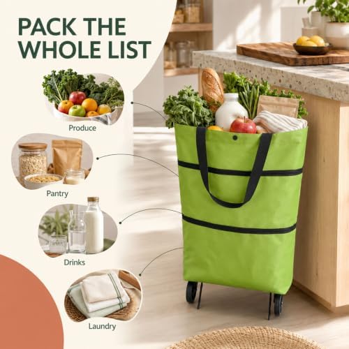 Foldable 2-in-1 Shopping Bag, Foldable Shopping Cart with Wheels (Red) — view 3