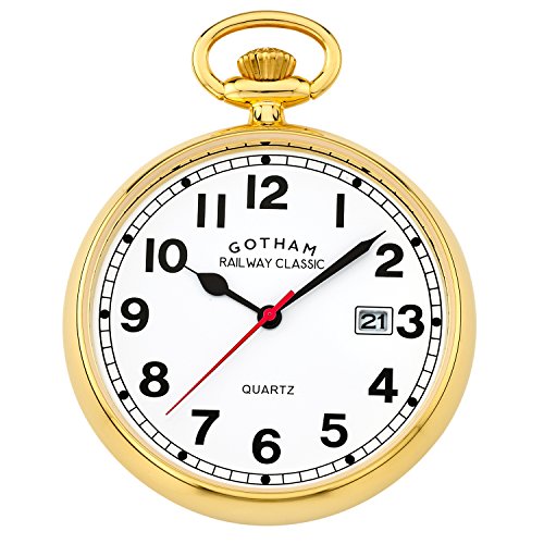 Gotham Men's Gold-Plated Stainless Steel Analog Quartz Date Railroad Design Pocket Watch # GWC14101G
