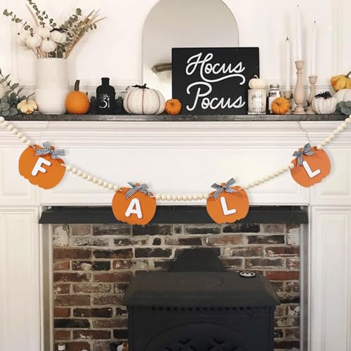 Fall-Decor-Wooden-Signboards-Pumpkin-Garland-Fall-Decorations-for-Home-Thanksgiving-Farmhouse-Pumpkins-Wood-Bead-Garland-Banner-for-Fireplace-Mantel-Walls Fall Decor Wooden Signboards Pumpkin Garland Fall Decorations for Home Thanksgiving Farmhouse Pumpkins Wood Bead Garland Banner for Fireplace Mantel Walls
