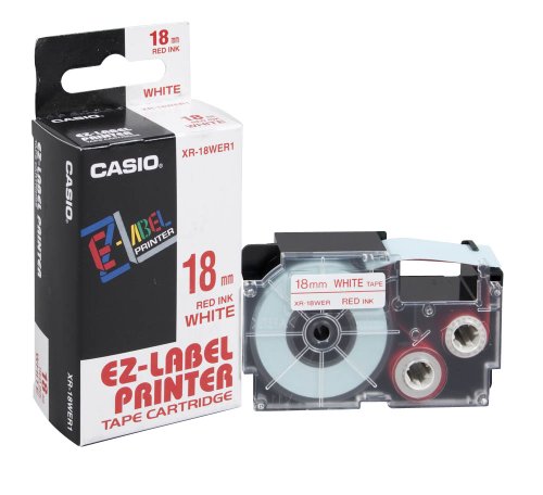 Image of Casio XR-18WER1-W-DJ Label Printer Tape (Red and White)